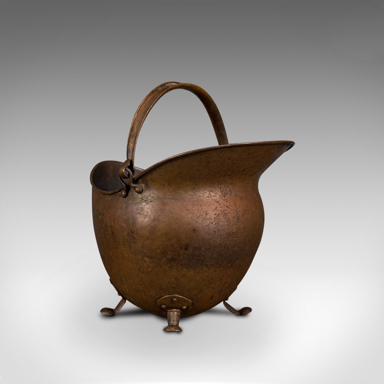 Antique Helmet Scuttle, English, Copper, Coal Basket, Fireplace, Victorian, 1880 (1 of 12)