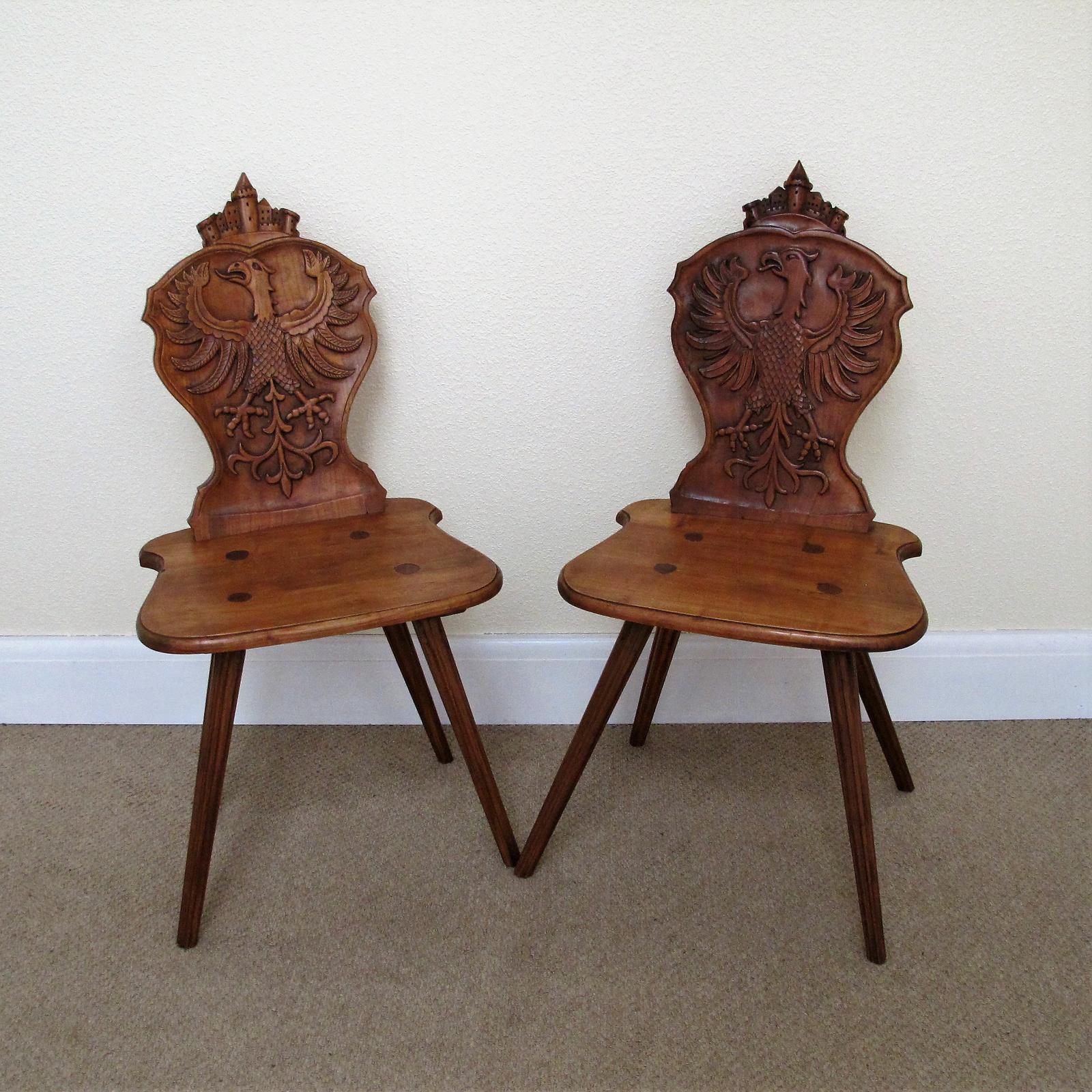 Pair of Cherrywood Tyrolean Hall Chairs (1 of 6)