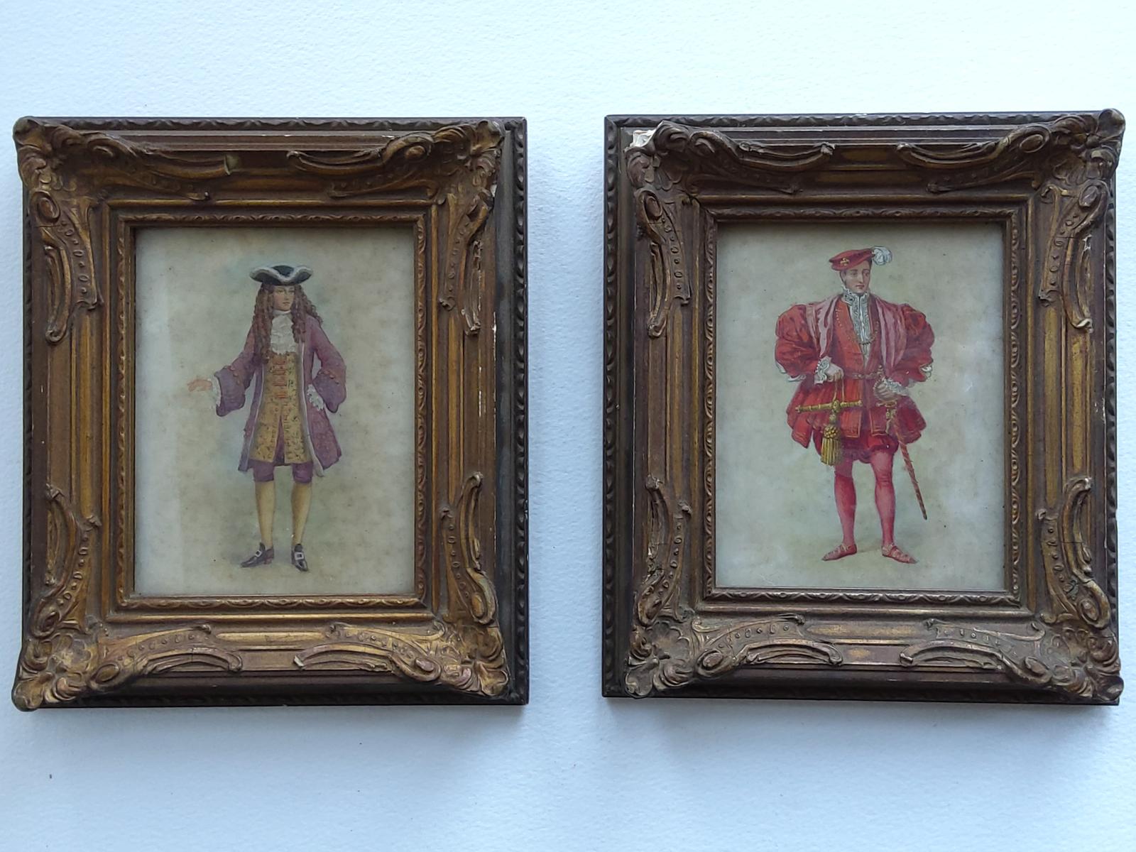 Pair of Small Paintings of Period Costume (1 of 7)