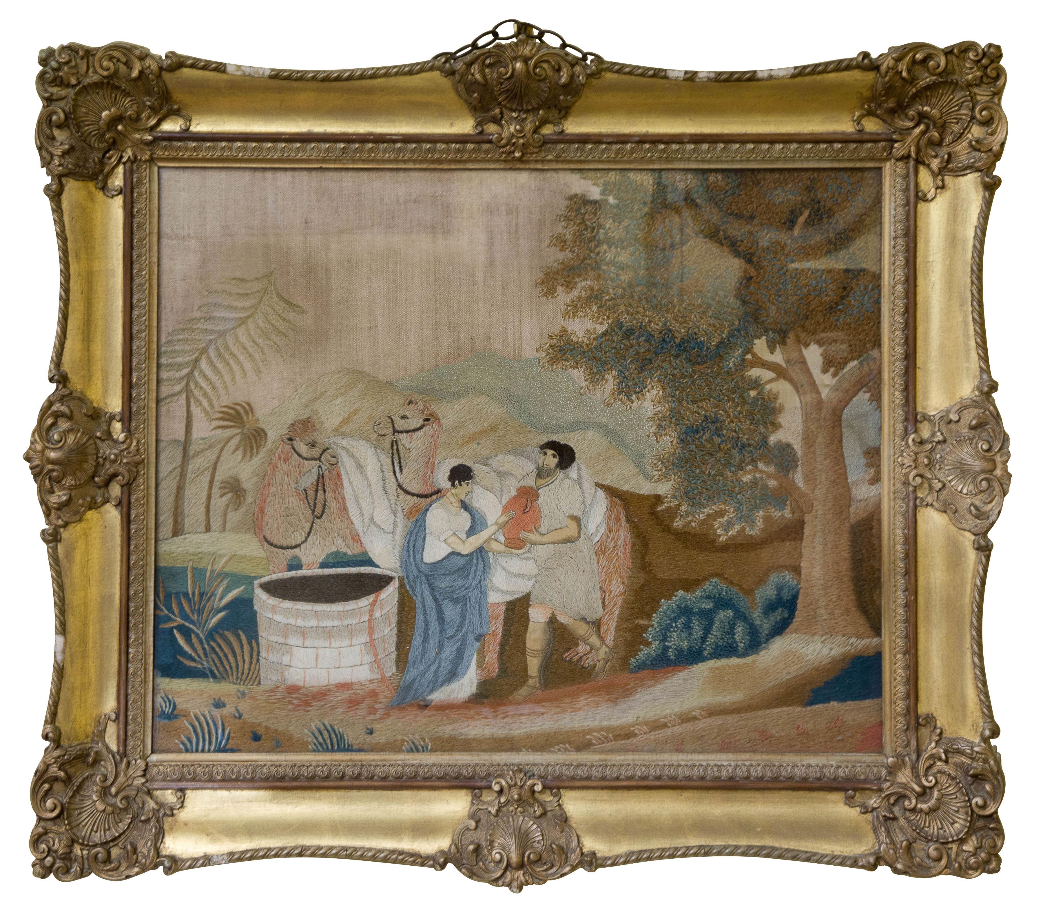 A fine mid 19thC Woolwork picture of "Rebecca at the well" (1 of 1)