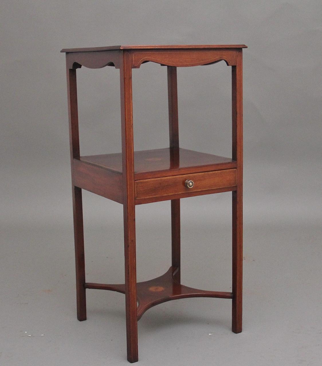 19th Century Inlaid Mahogany Bedside Table (1 of 11)