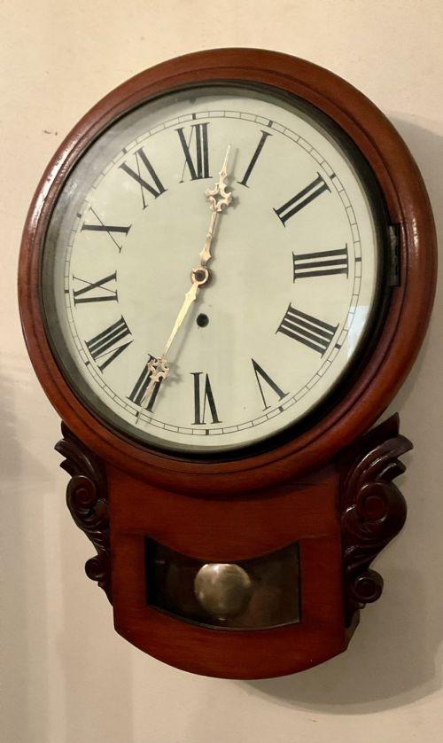 American Mahogany 19th C. Drop Dial 8 Day Wall Clock (1 of 10)