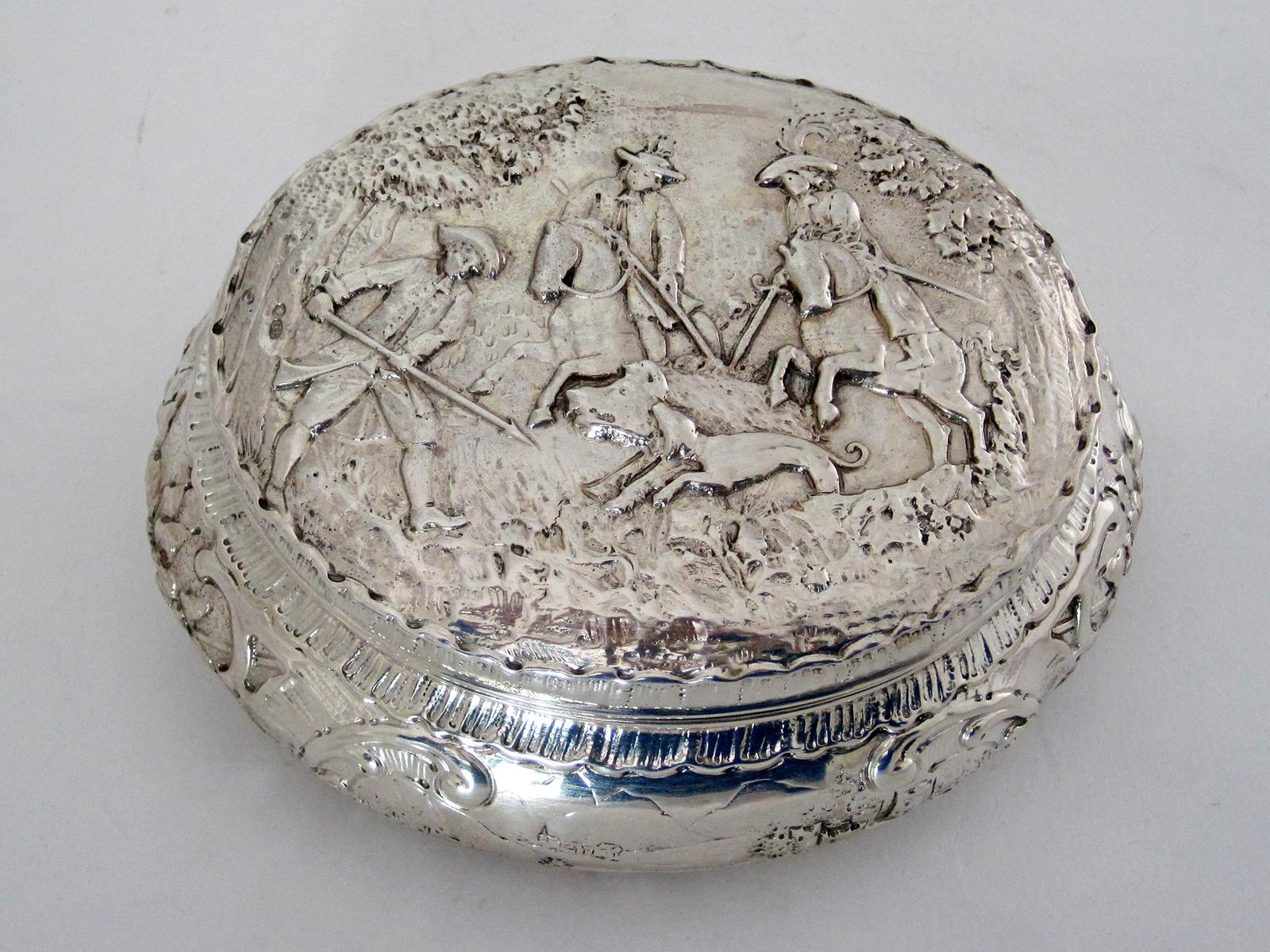 Antique Dutch Import Oval Silver Box with Hunting Scenes (1 of 5)