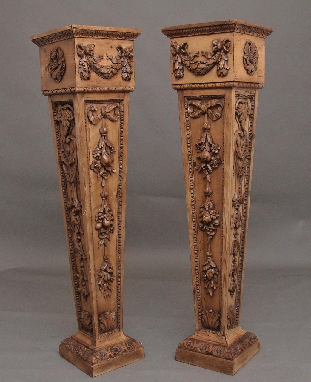 Pair of 18th Century Carved Pine Columns (1 of 13) Pair of 18th Century Carved Pine Columns (1 of 13)