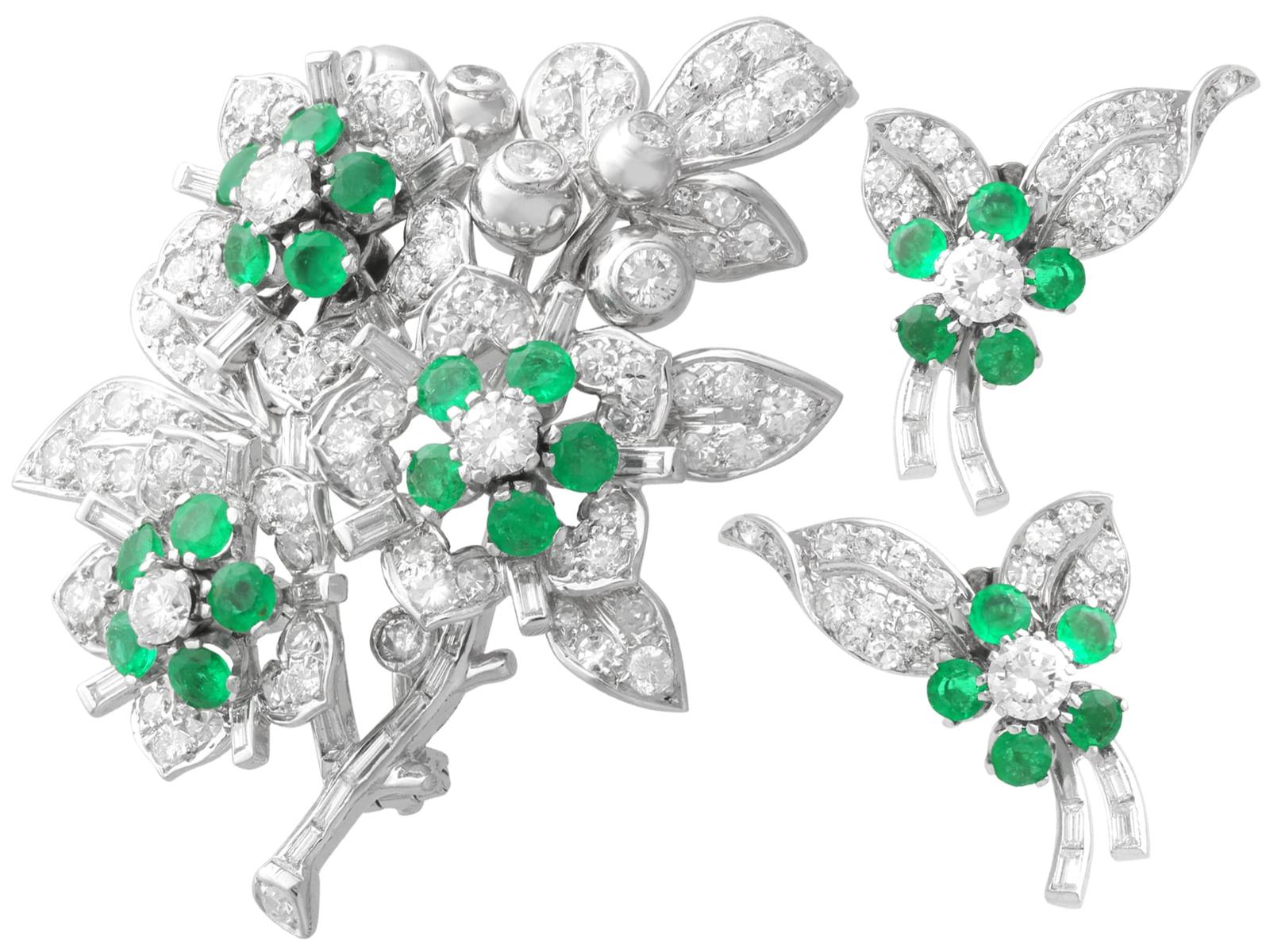 Vintage 1.85ct Emerald & 7.10ct Diamond, Platinum Jewellery Set c.1945 (1 of 21)