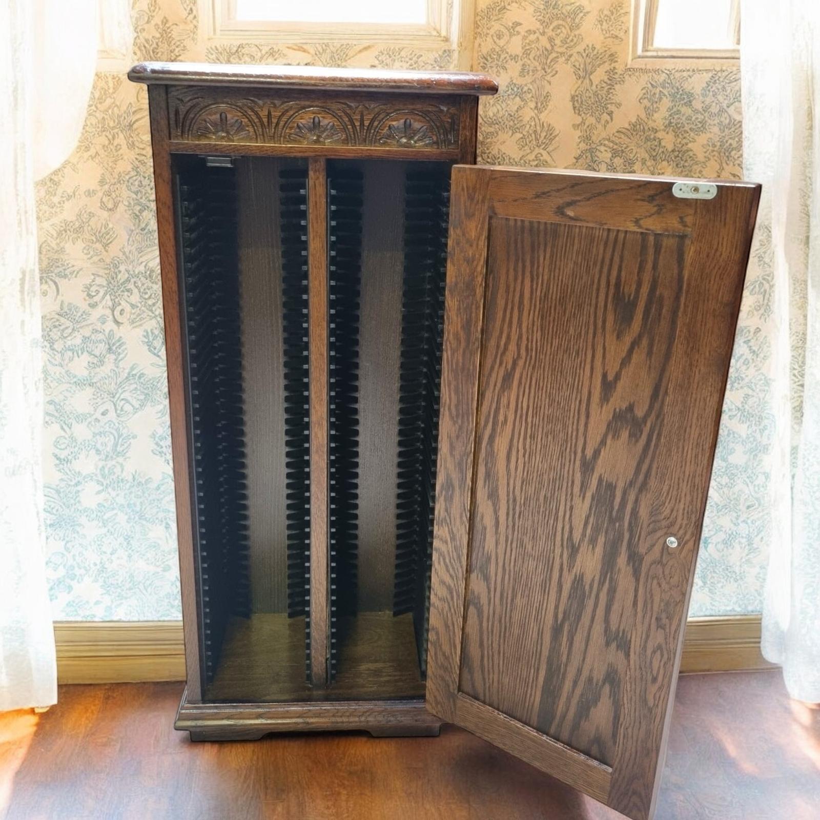 Vintage Jaycee Furniture Carved Oak CD Disc Cabinet / Cupboard Stand Unit c.1970 (1 of 9)