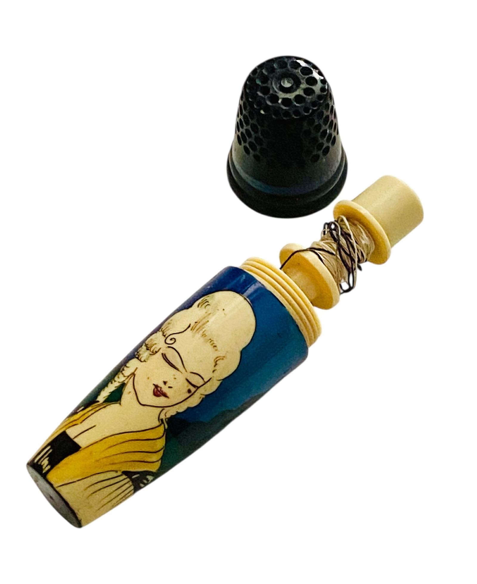 Art Deco Hand Painted Celluloid Thimble Compendium / Sewing Etui with Glamorous Lady c.1930 (1 of 9) Art Deco Hand Painted Celluloid Thimble Compendium / Sewing Etui with Glamorous Lady c.1930 (1 of 9)