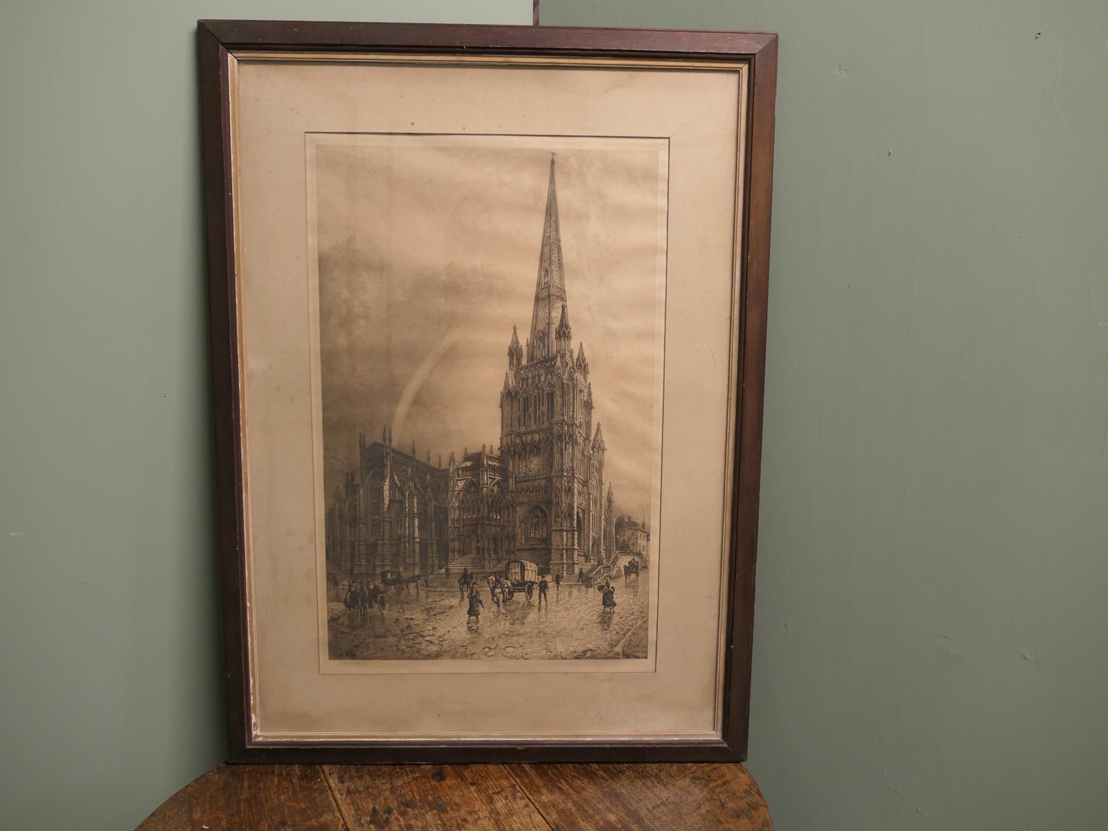 Engraving by Artist Charles Bird of St. Mary Redcliffe Church in Bristol, England (1 of 6) Engraving by Artist Charles Bird of St. Mary Redcliffe Church in Bristol, England (1 of 6)