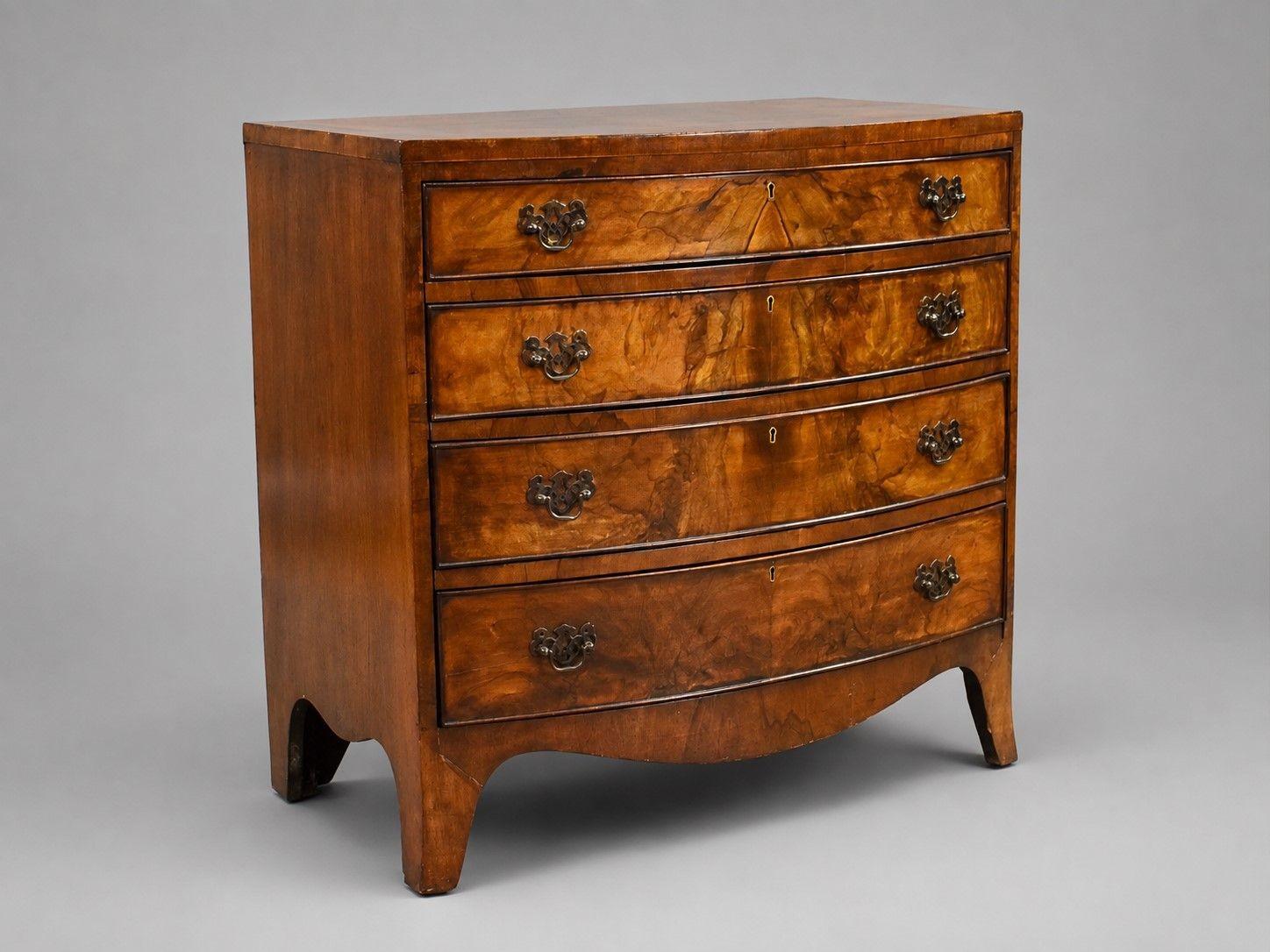 Early 20th Century Figured Walnut Bow Front Chest of Drawers (1 of 7) Early 20th Century Figured Walnut Bow Front Chest of Drawers (1 of 7)
