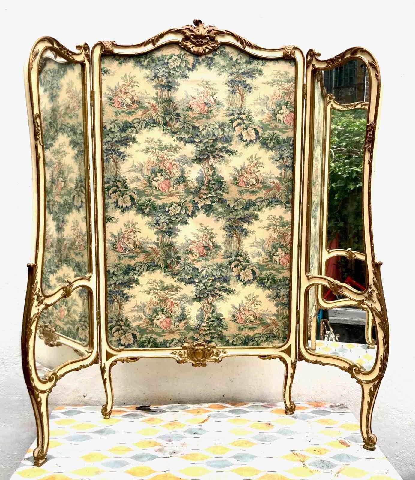 Tapestry Screen From France with Side Mirrors (1 of 11) Tapestry Screen From France with Side Mirrors (1 of 11)