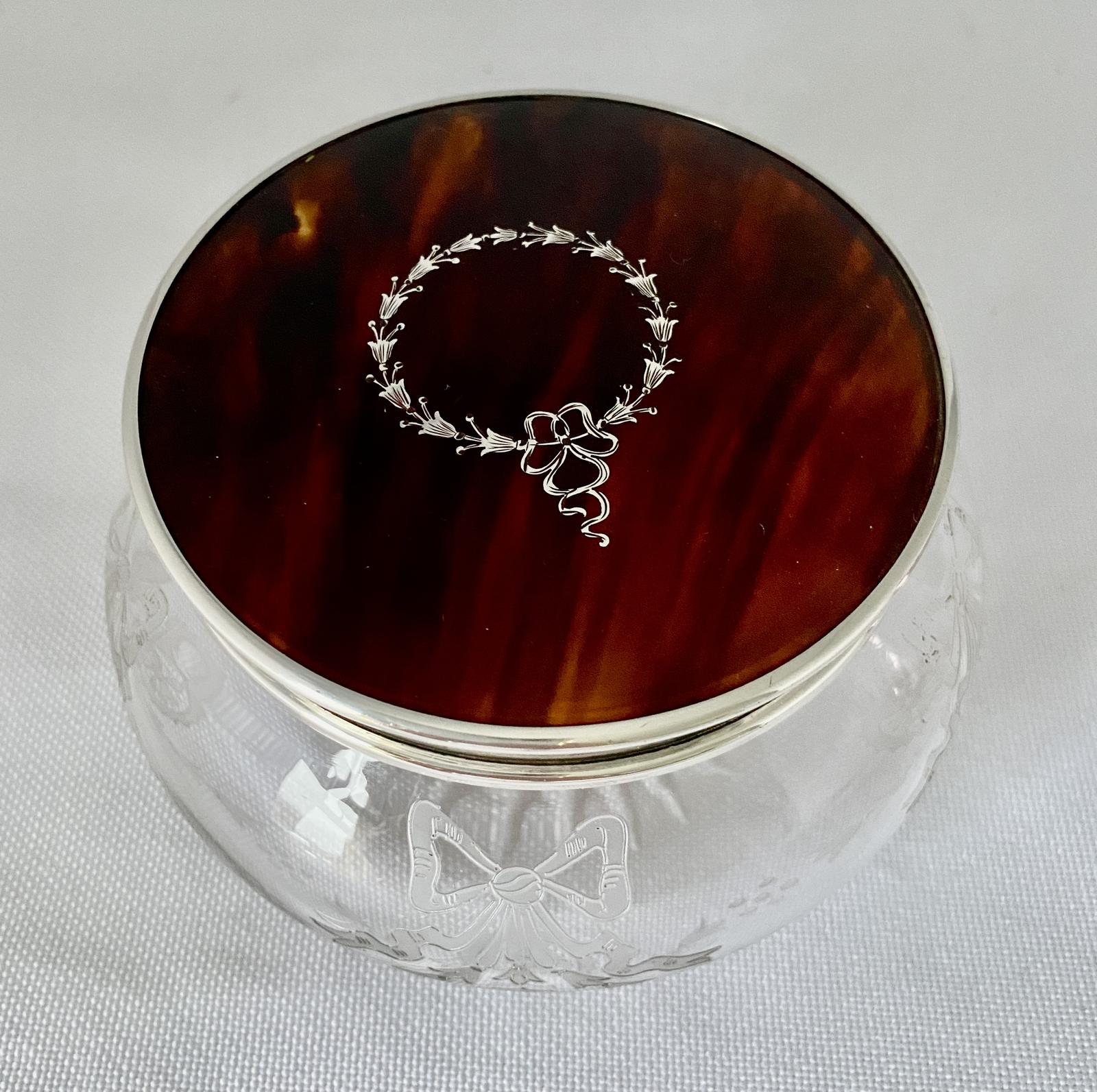 Silver, Tortoiseshell & Cut Etched Jar - Birmingham 1912 (1 of 7)