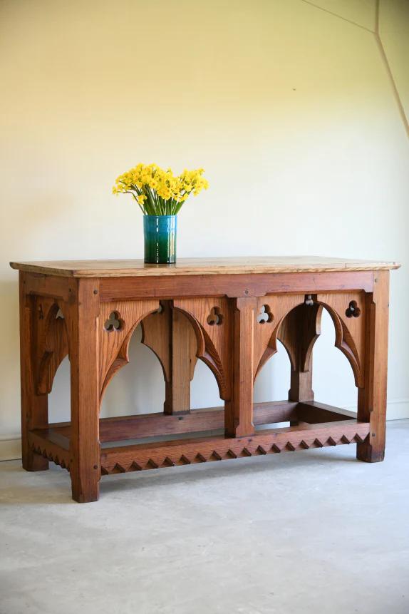 Victorian Gothic Pitch Pine Altar Table (1 of 12) Victorian Gothic Pitch Pine Altar Table (1 of 12)