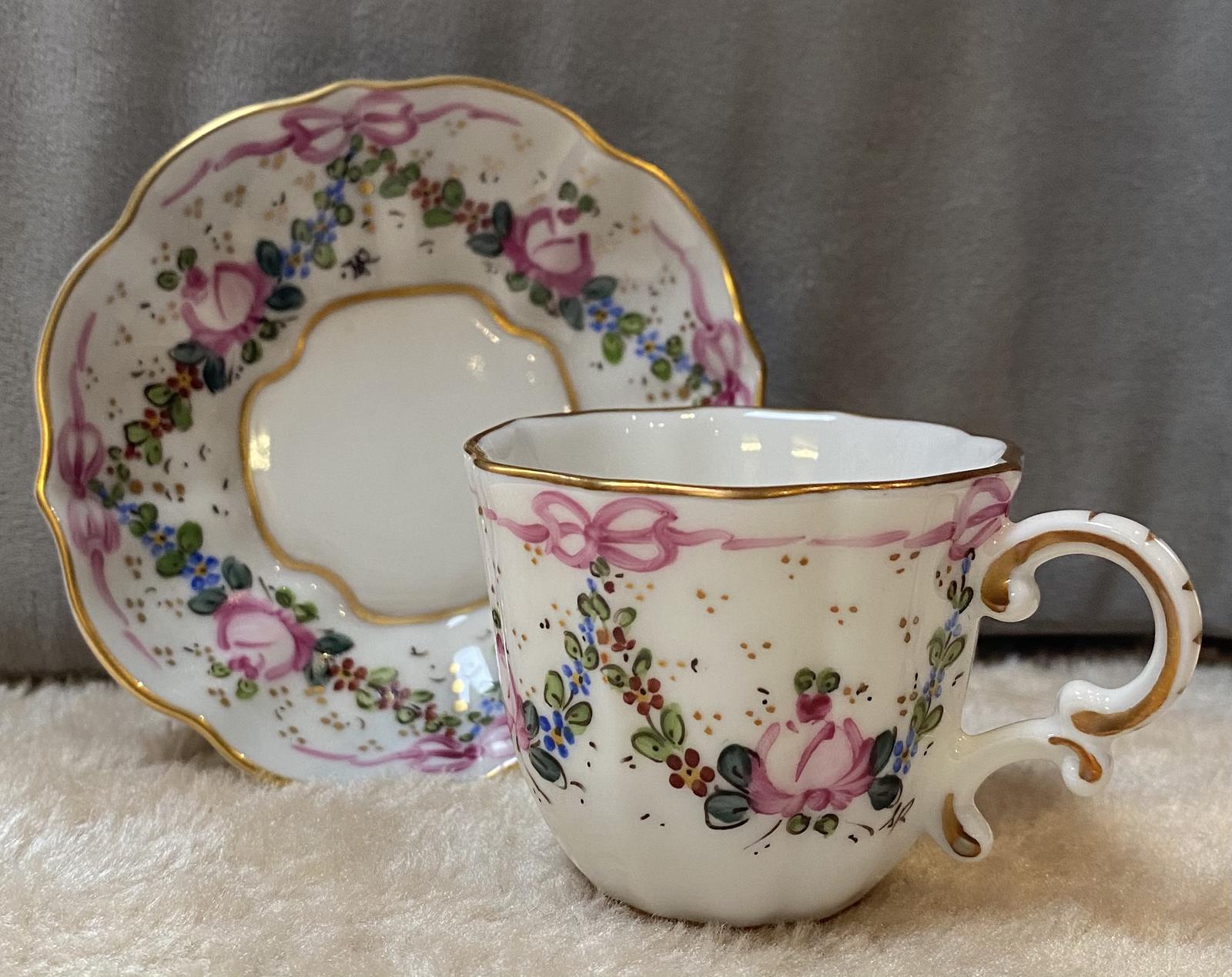 Limoges Hand Painted Cup and Saucer With Swag And Floral Decoration (1 of 4)