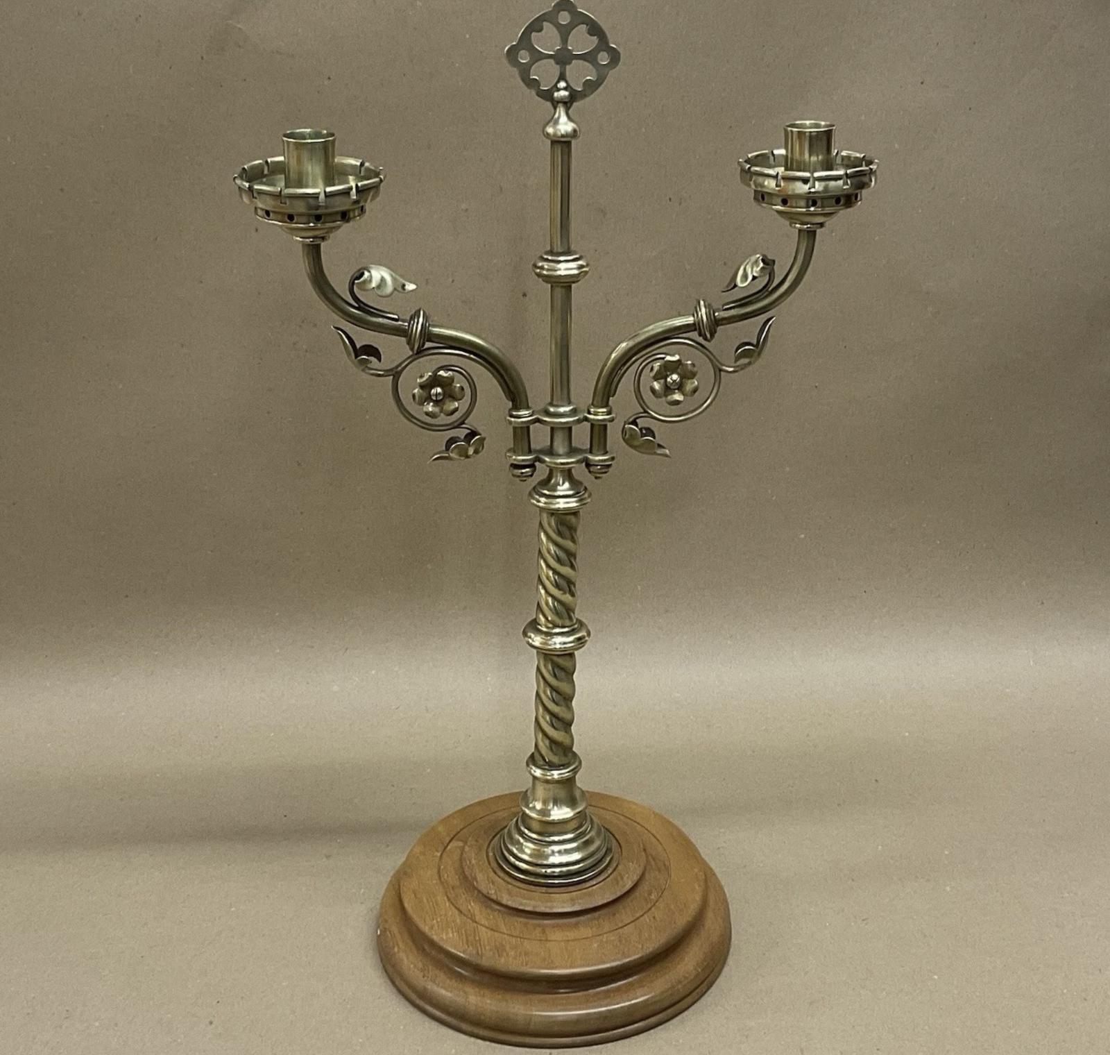 Arts and Crafts Brass And Oak 2 Branch Candelabra 55cm Ecclesiastical/church/altar Antique Victorian C1880 (1 of 6) Arts and Crafts Brass And Oak 2 Branch Candelabra 55cm Ecclesiastical/church/altar Antique Victorian C1880 (1 of 6)