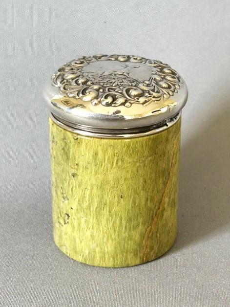 Rare Edwardian Agate & Silver Trinket Pot with Stag Scene (1 of 8)