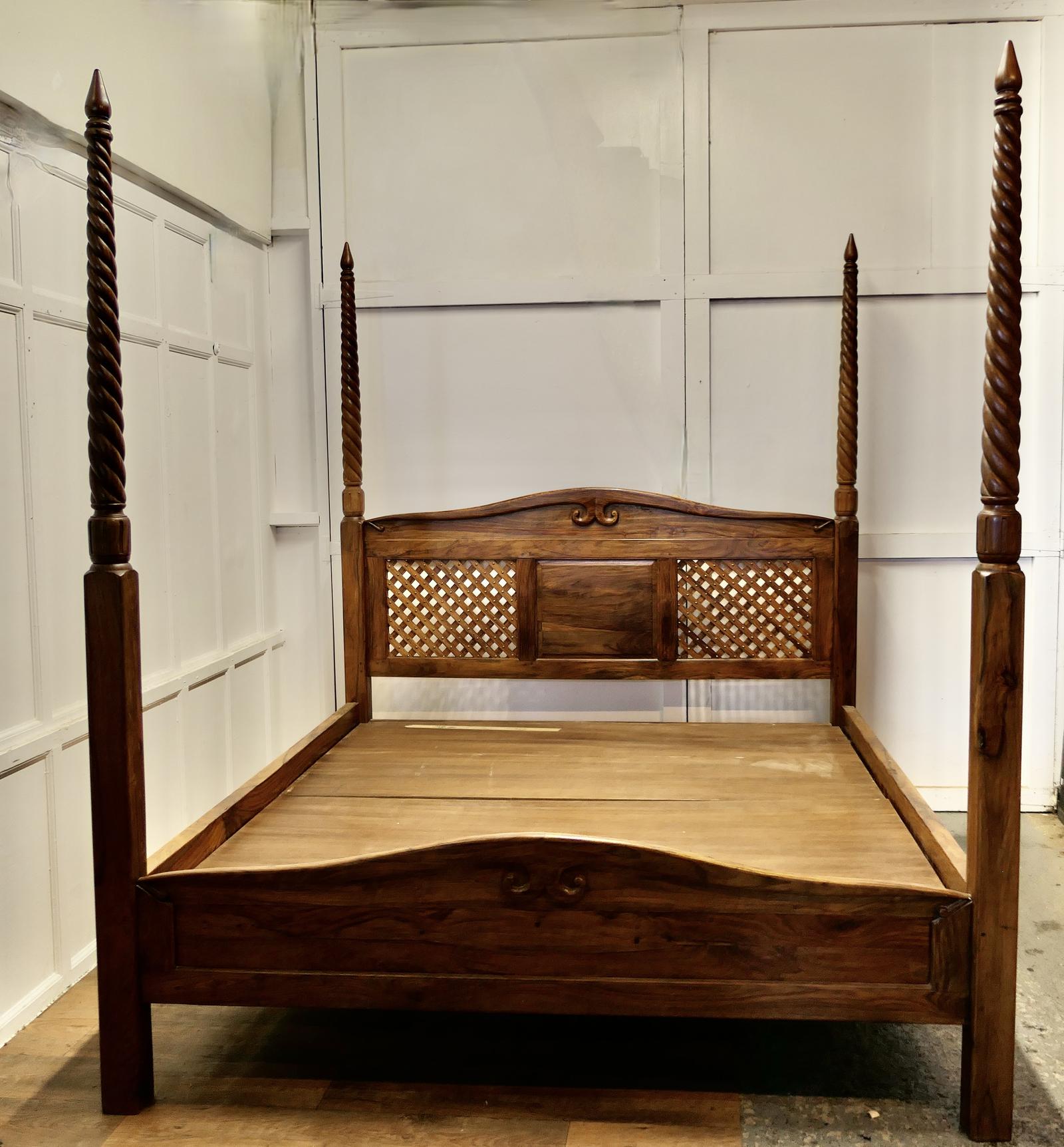 Raj Style Colonial Carved 4 Poster Bed, Super King Size SW296