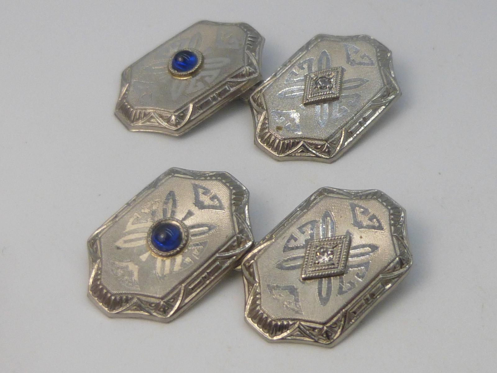 Pair of Art Deco White Gold, Sapphire & Diamond Cufflinks (1 of 7)