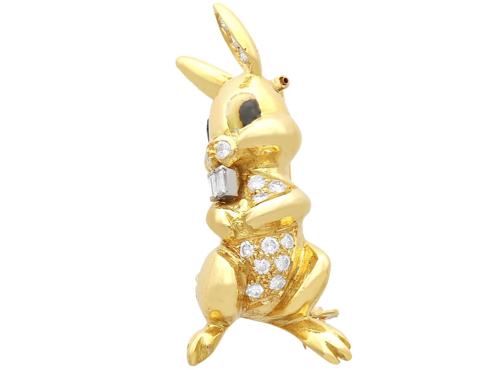 0.32ct Diamond & 18ct Yellow Gold Rabbit Brooch c.1960 (1 of 9)