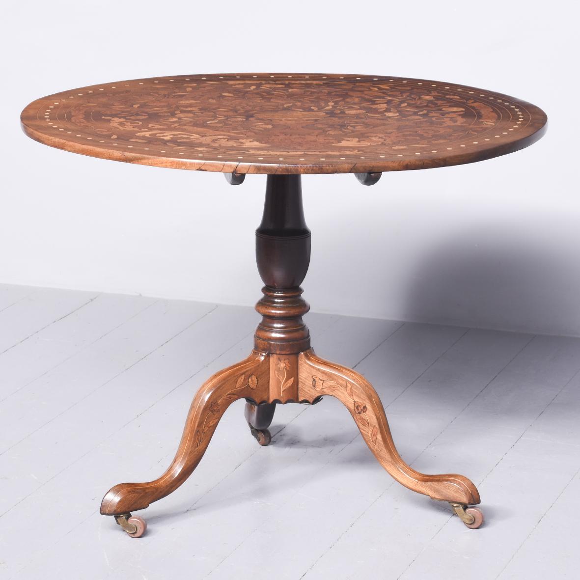 19th Century Dutch Marquetry Inlaid Mahogany Circular Snap Top Table (1 of 6)