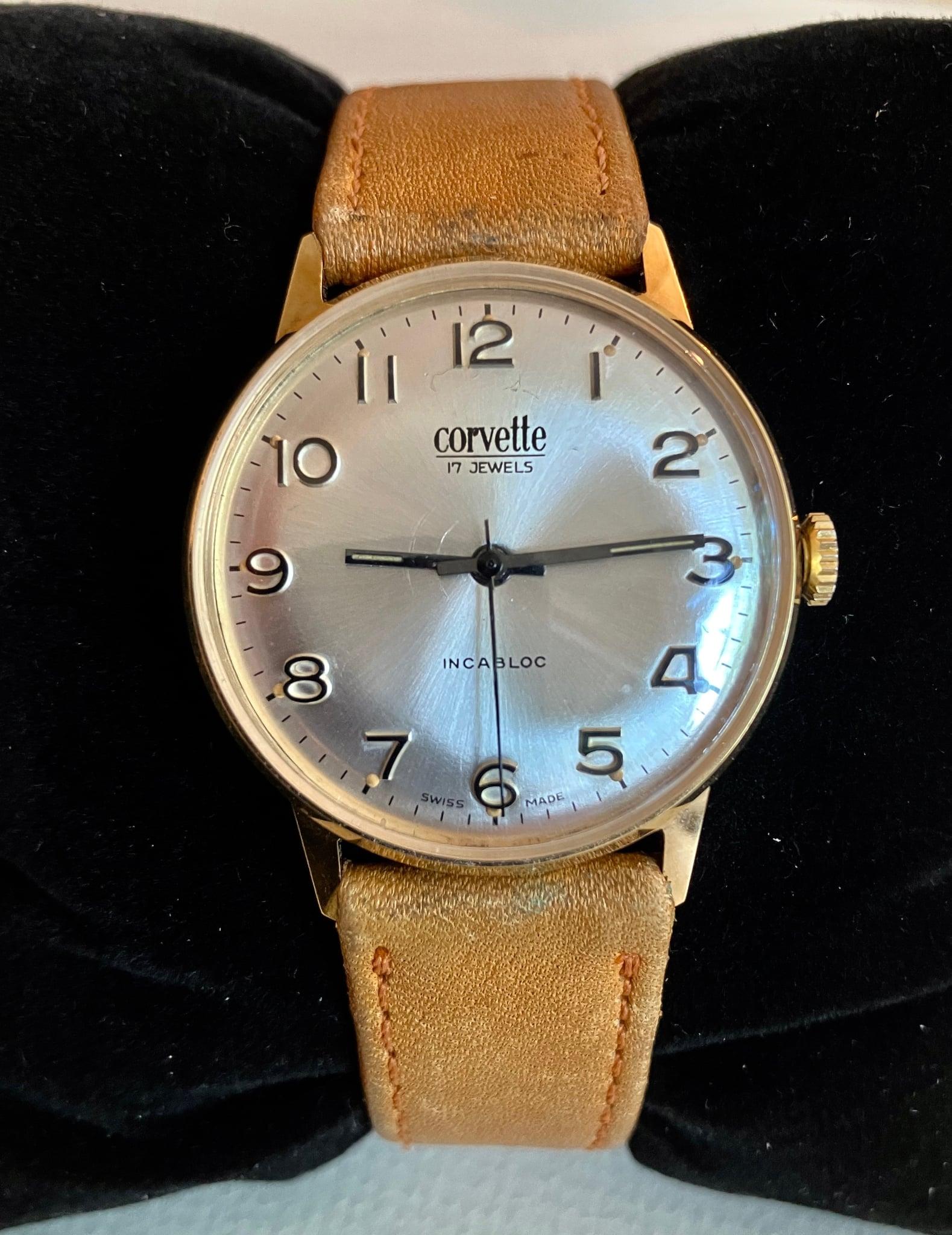 1960's Corvette Men's Wrist Swiss Made 17 Jewels Vintage Leather Strap (1 of 5) 1960's Corvette Men's Wrist Swiss Made 17 Jewels Vintage Leather Strap (1 of 5)