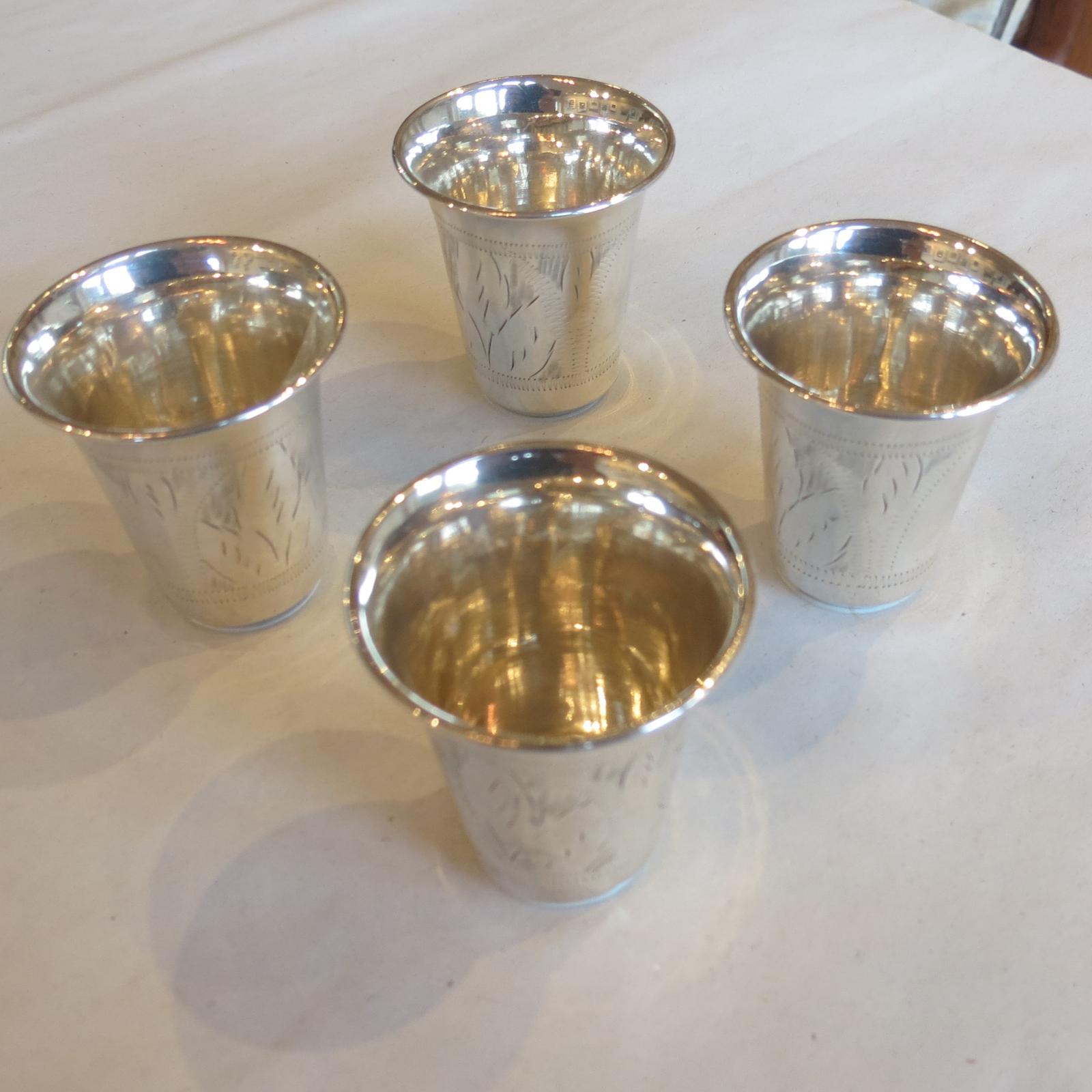 Set of Four Antique Silver Shot Tots (1 of 6) Set of Four Antique Silver Shot Tots (1 of 6)