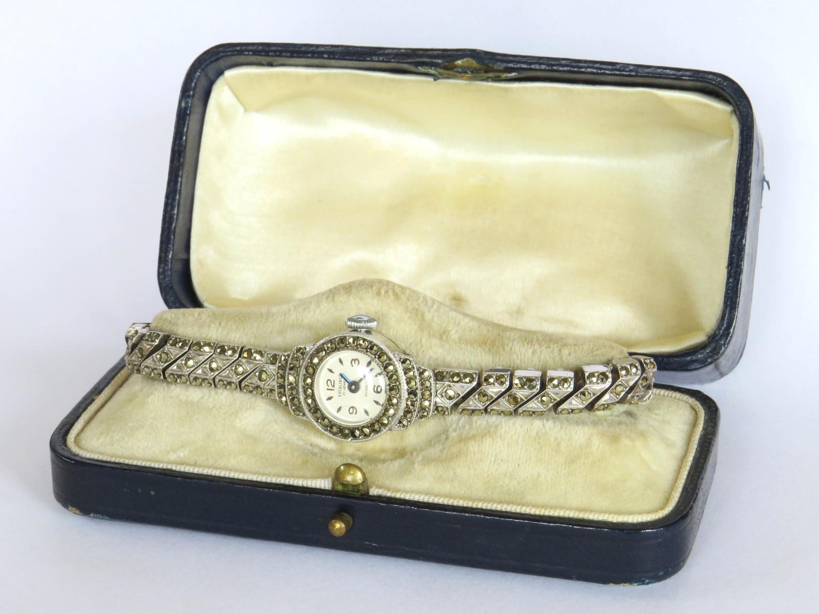Watch: Ladies Silver & Marcasite Excalibur Wrist Watch 1965 (1 of 5)