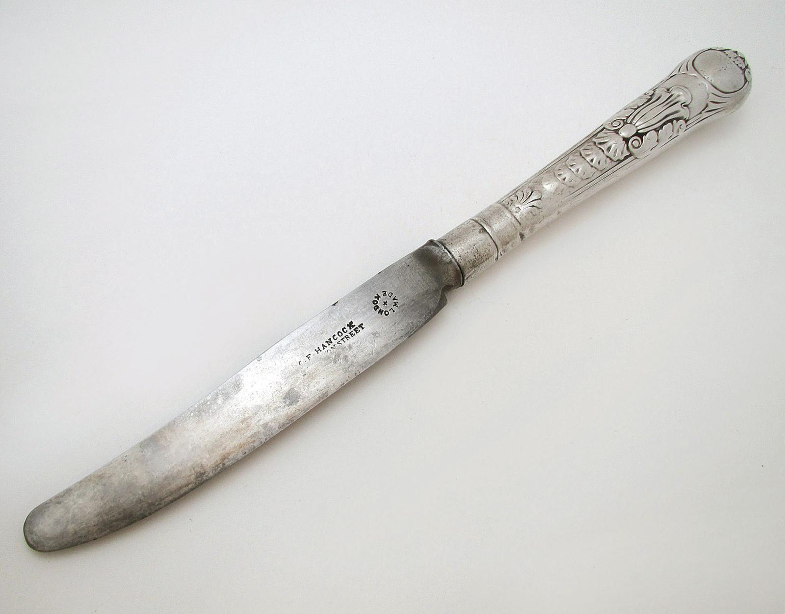 Very Rare Victorian COBURG Pattern English Antique Sterling Silver Steel Large 10.5" Table / Dinner Serving Knife - C.F.Hancock 1853 (1 of 8)