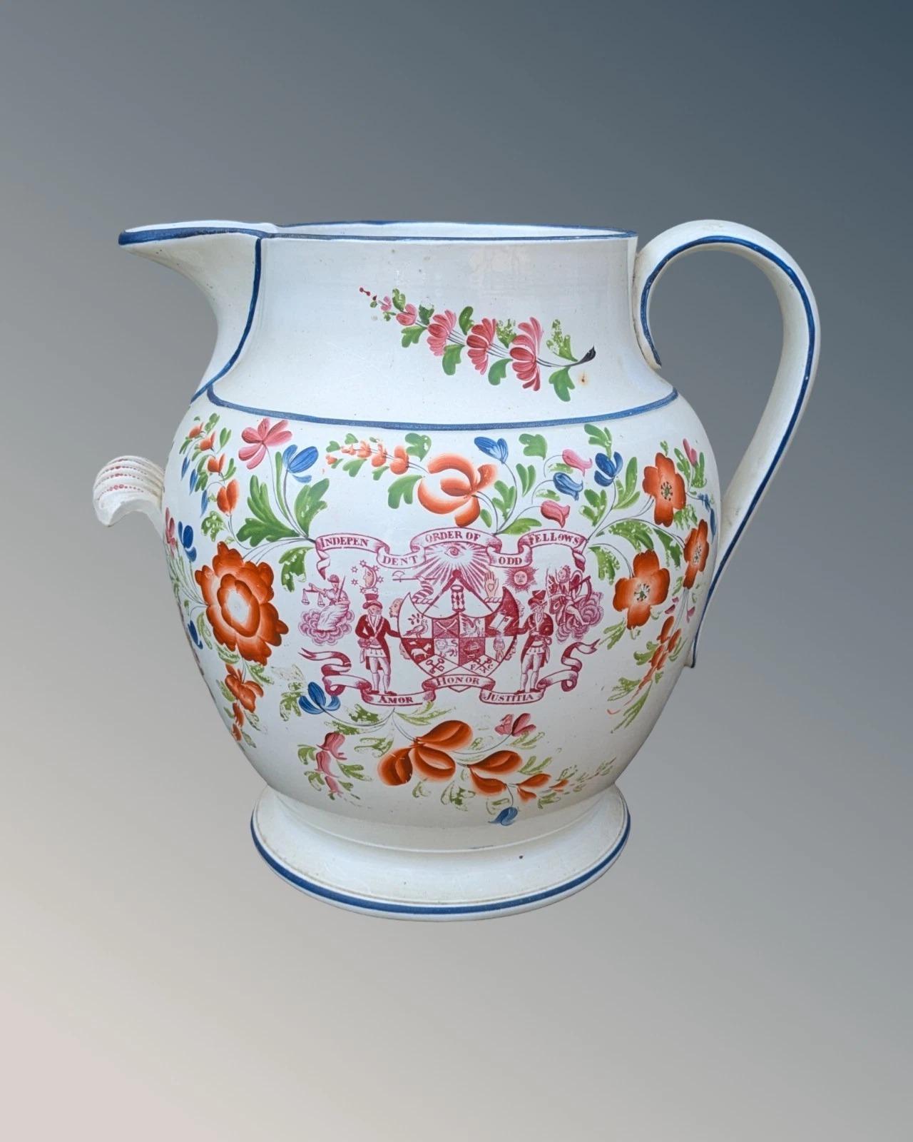 Very Large Antique Oddfellows Creamware Jug (1 of 9) Very Large Antique Oddfellows Creamware Jug (1 of 9)