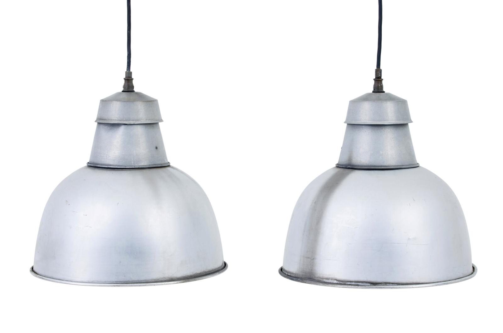 Pair of 1920s Industrial Metal Hanging Ceiling Lights (1 of 7)