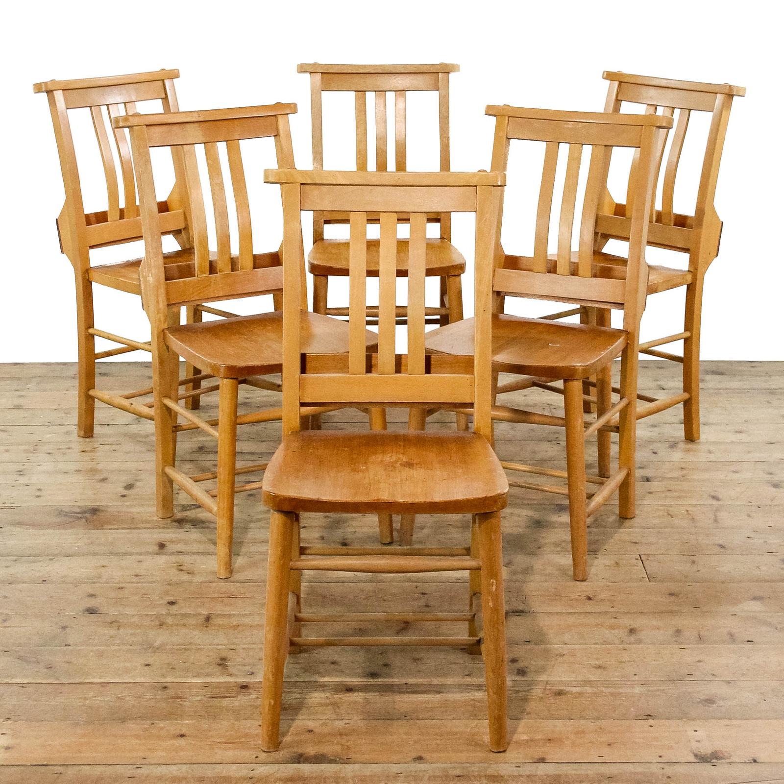 Set of Six Antique Beech Chapel Chairs (1 of 11)