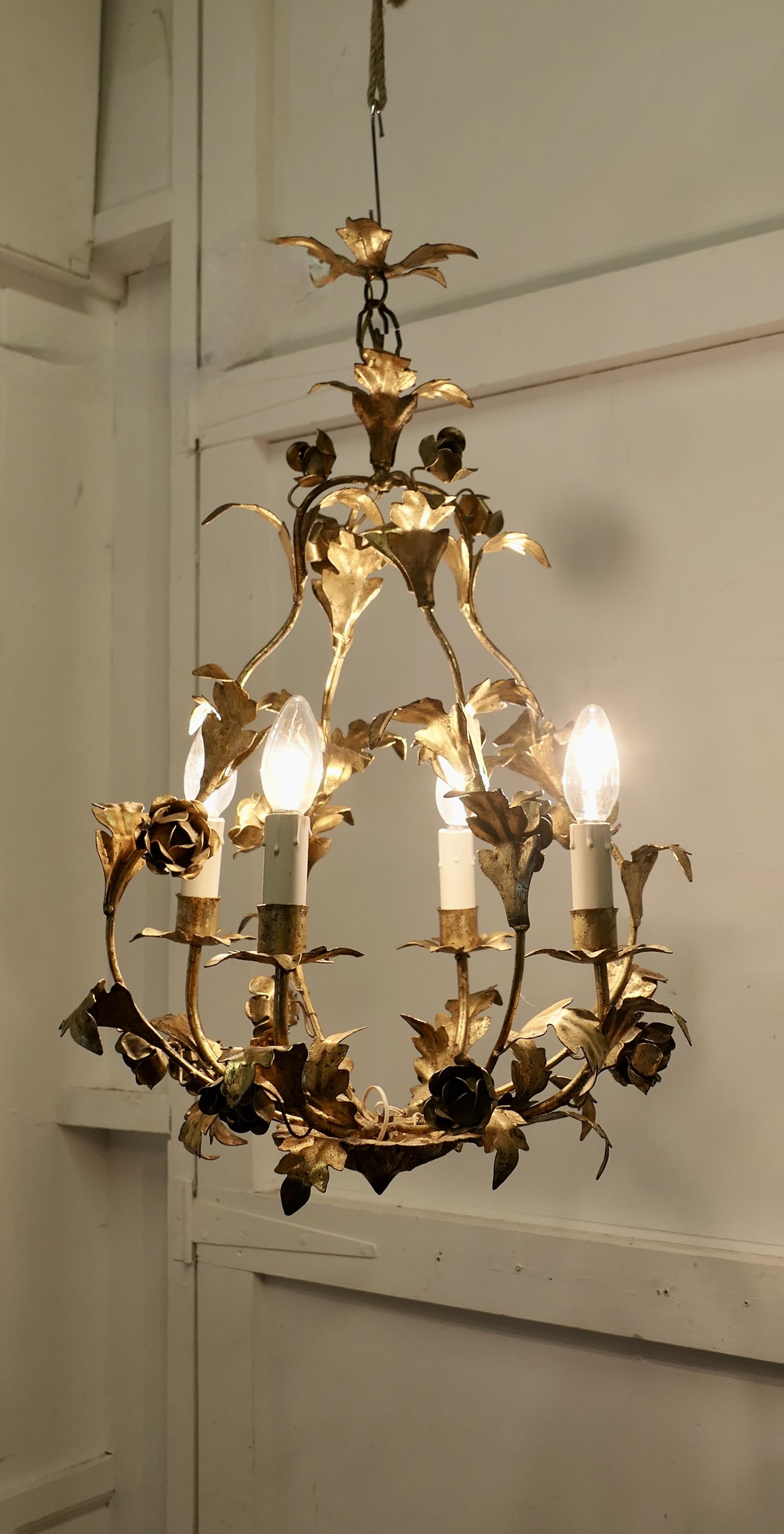 French Gilt Toleware Open Basket Ceiling Light (1 of 6)