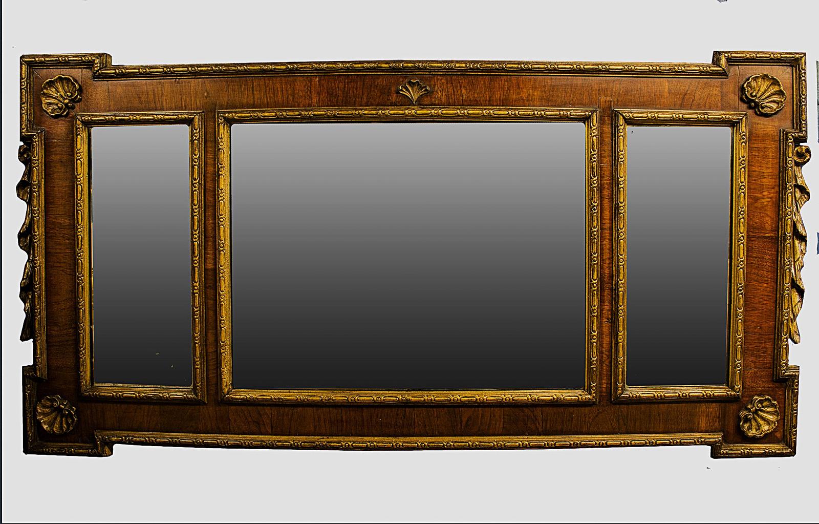 19th Century Overmantel Wall Mirror - Walnut & Gilt Frame (1 of 9) 19th Century Overmantel Wall Mirror - Walnut & Gilt Frame (1 of 9)