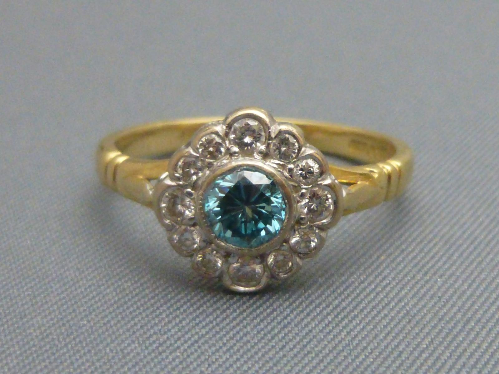 Diamond & Blue Zircon Cluster Ring (1 of 6)