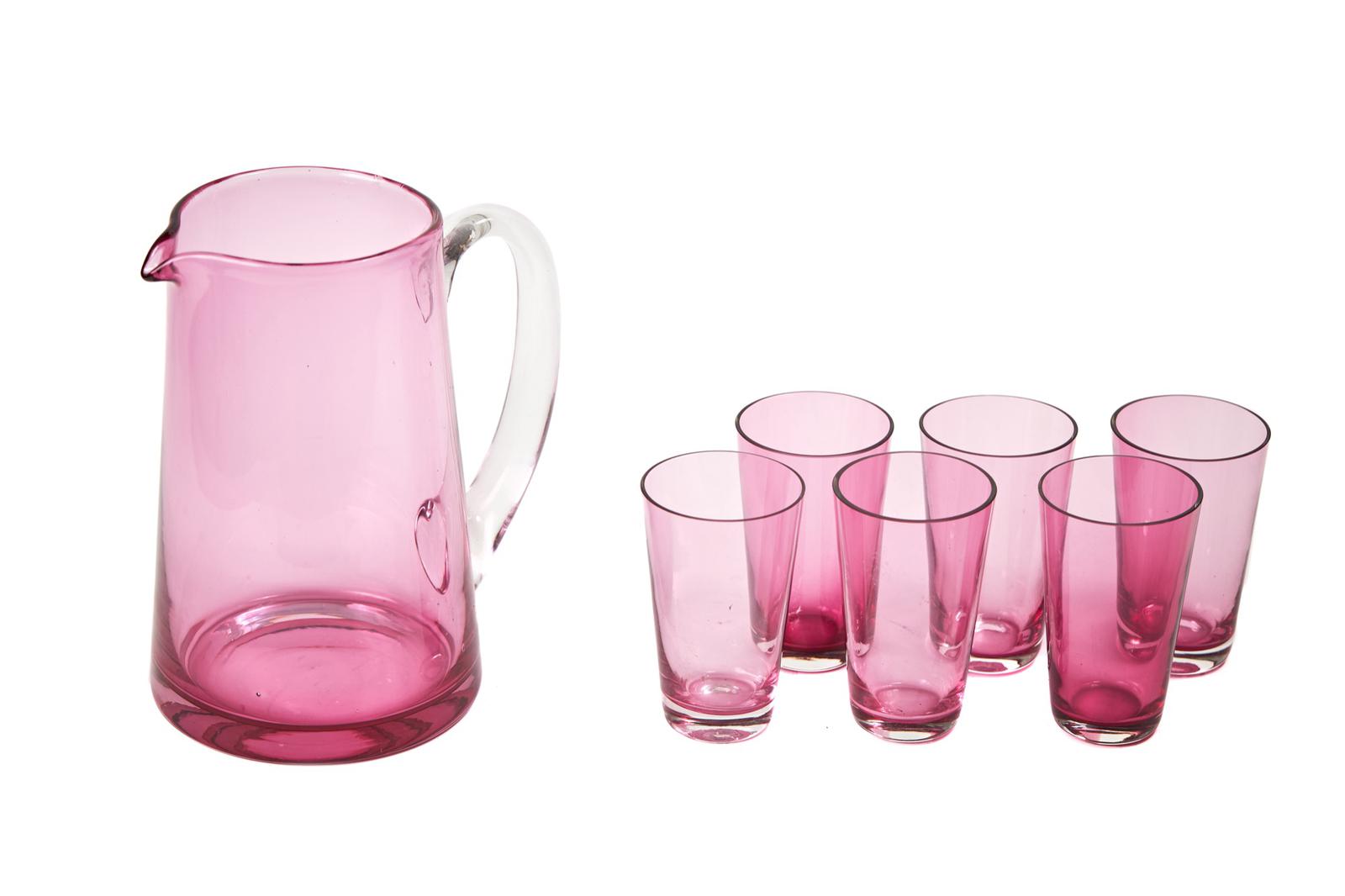 Antique Cranberry Jug with 6 Glasses (1 of 4)