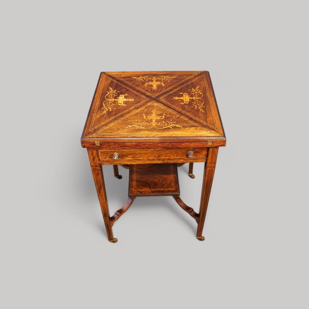 Victorian Inlaid Rosewood Envelope Card Table (1 of 7)