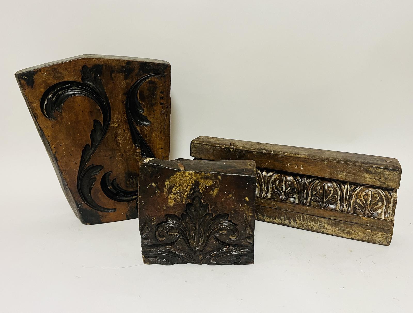 Set of 3 Antique Wooden Plaster Moulds (1 of 8)