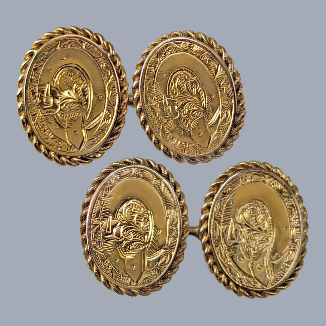 Victorian 15ct Gold Double-sided Cufflinks – Belt Motif, Hallmarked Birmingham 1870 (1 of 5) Victorian 15ct Gold Double-sided Cufflinks – Belt Motif, Hallmarked Birmingham 1870 (1 of 5)