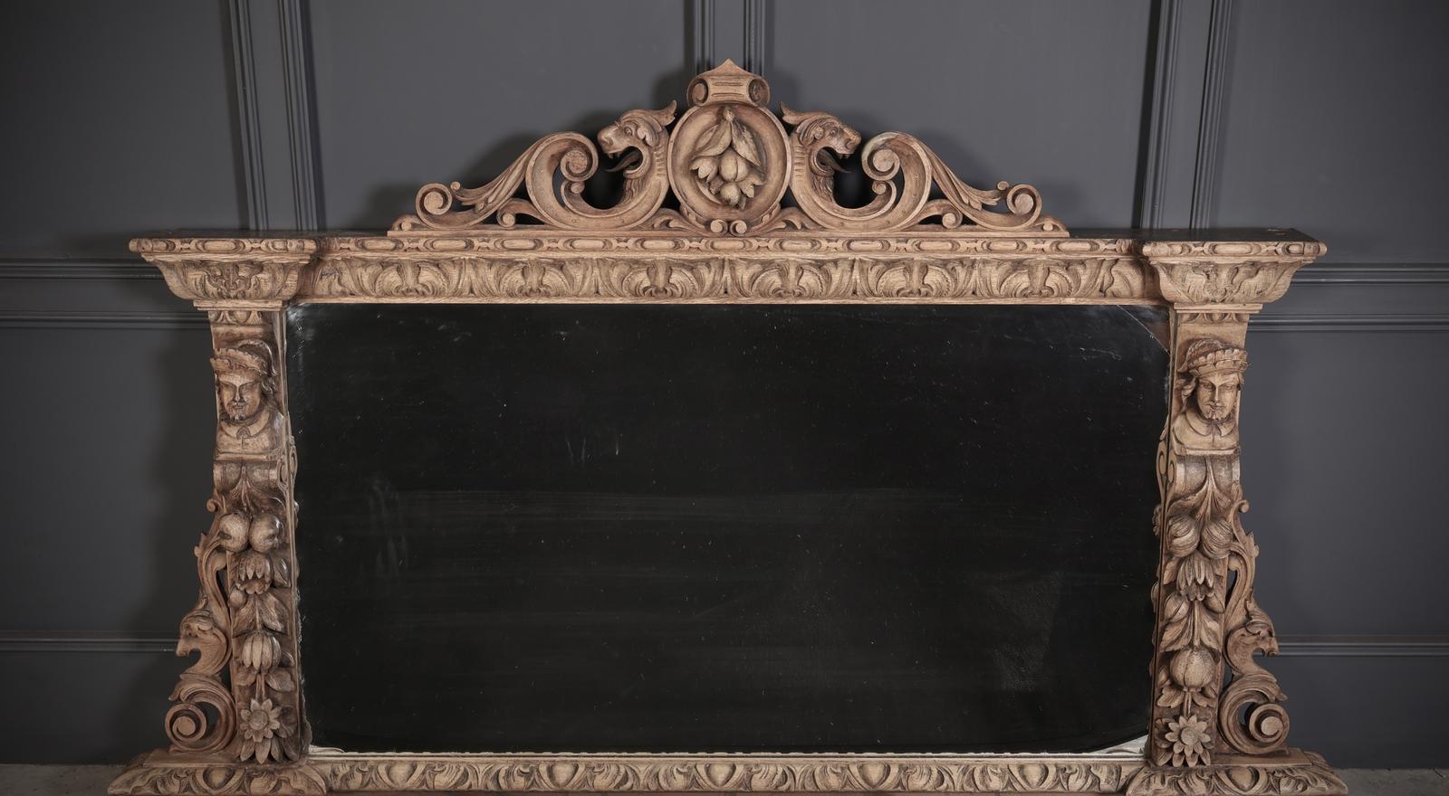 Large Victorian Carved Oak Overmantel Mirror (1 of 4)
