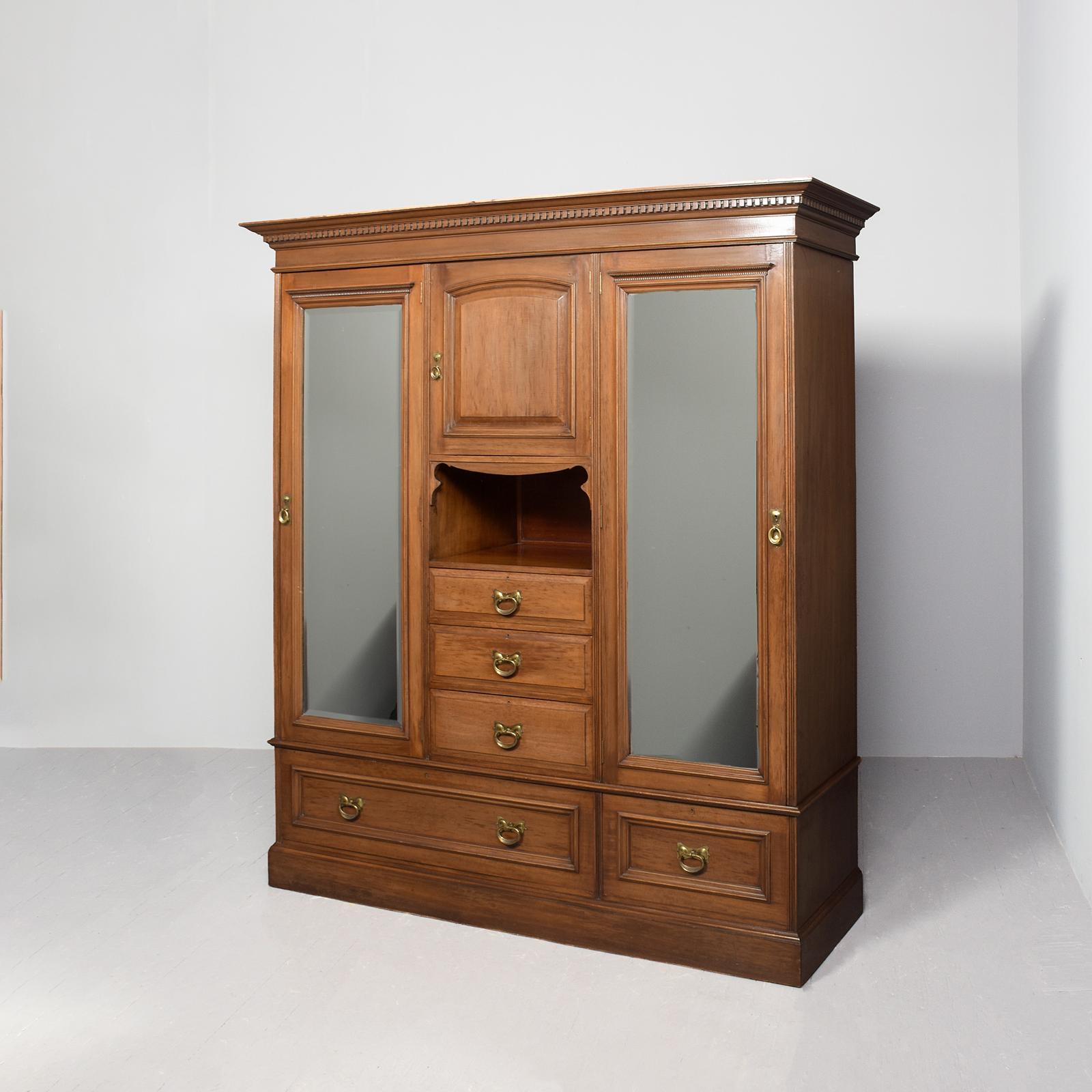Art Nouveau-influenced Three-section Straight-grained Walnut Wardrobe (1 of 10) Art Nouveau-influenced Three-section Straight-grained Walnut Wardrobe (1 of 10)