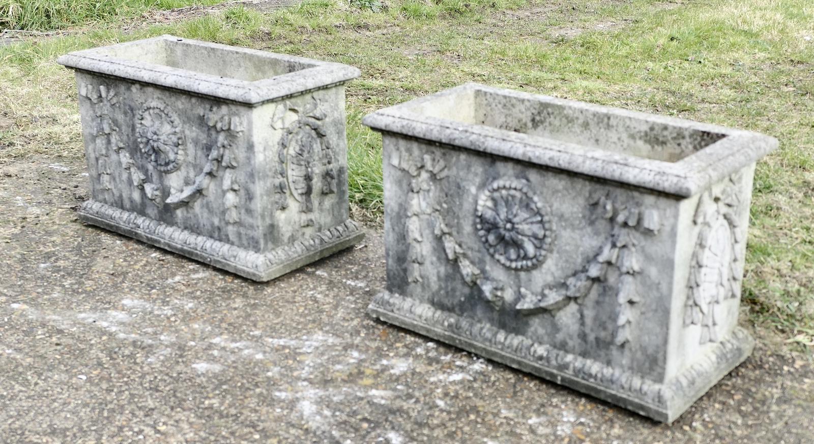 A Pair of Large Weathered Decorative Rectangular Planters (1 of 13)