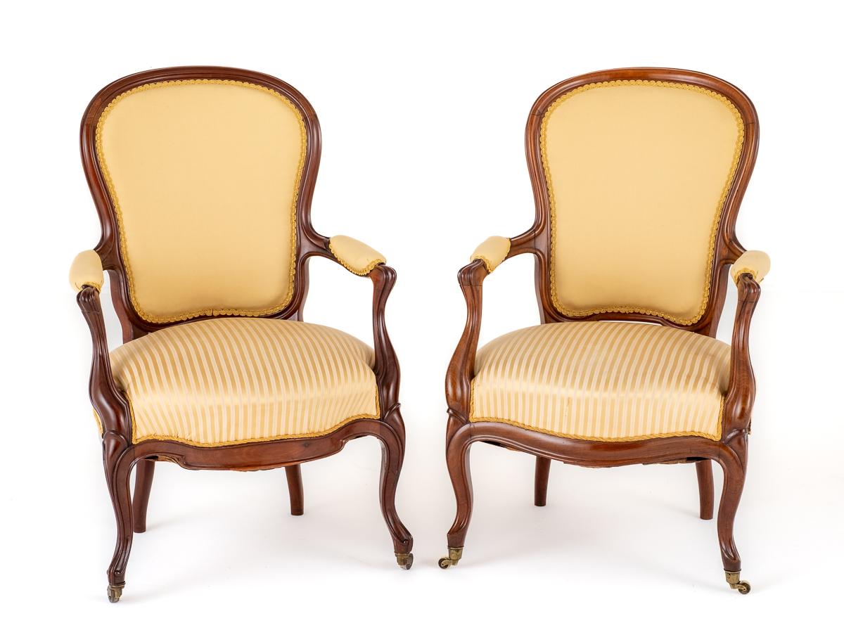 Pair of Victorian Rosewood Open Armchairs (1 of 6)