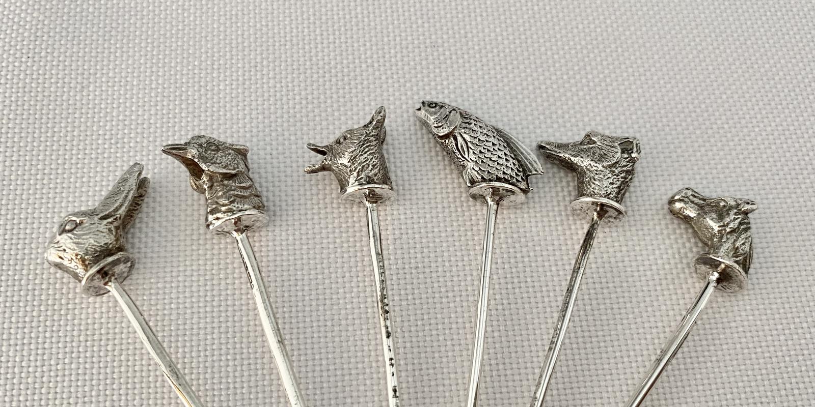 Unusual Solid Silver Cocktail Sticks - Birmingham 1960 (1 of 10)