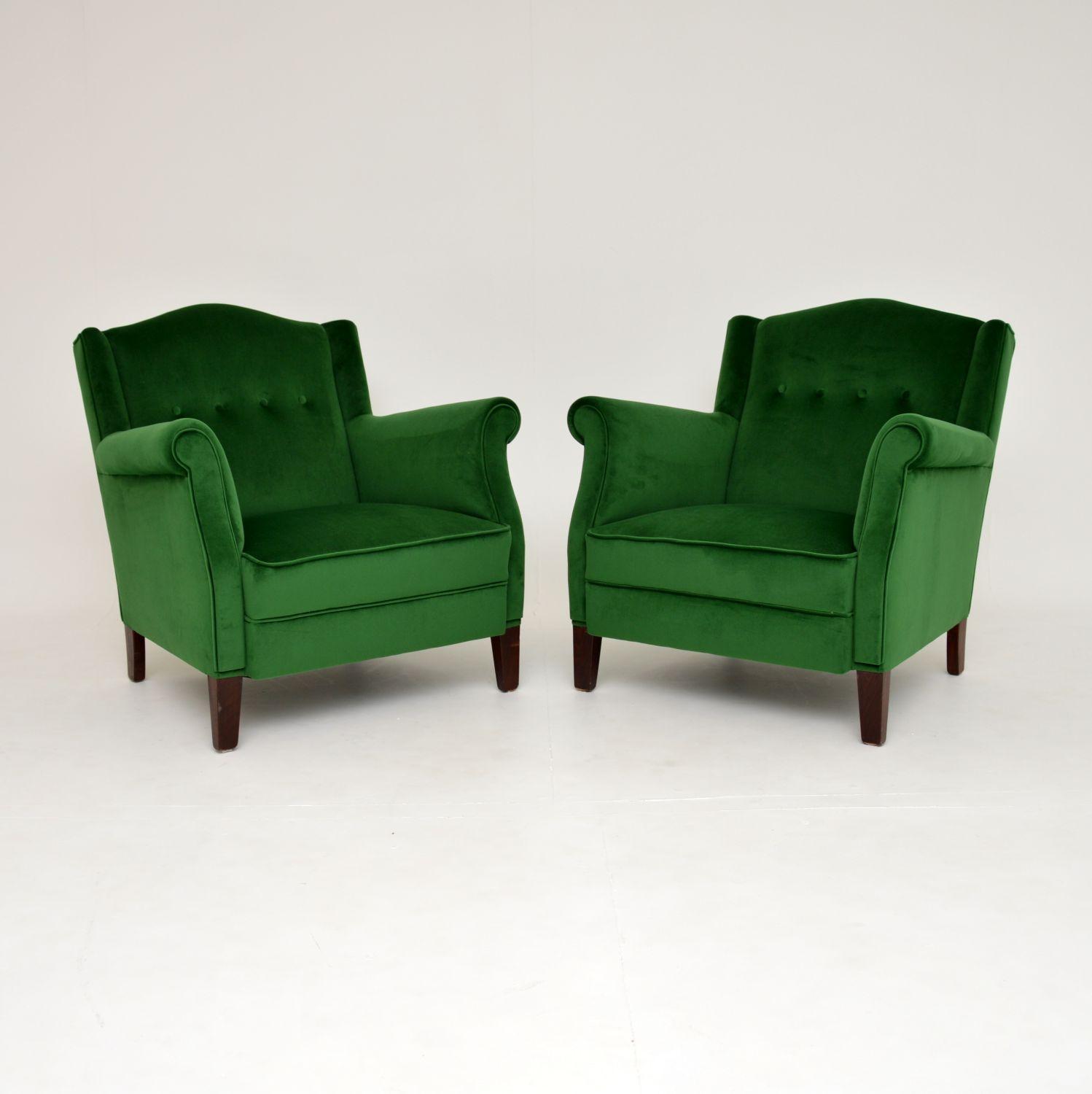 1940's Pair of Danish Velvet Armchairs (1 of 8) 1940's Pair of Danish Velvet Armchairs (1 of 8)