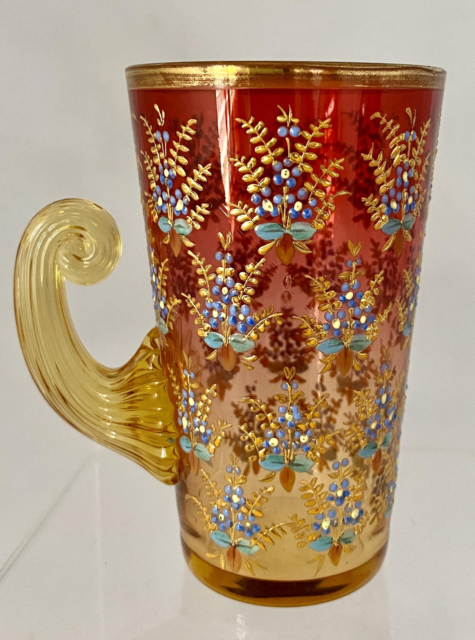 Moser Cranberry Enameled Glass c.1890 (1 of 8)