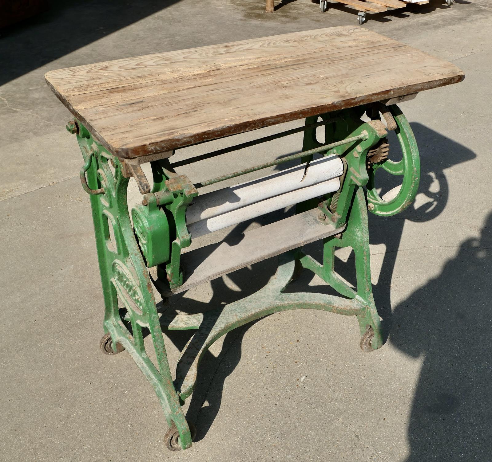 Pine Top Mangle or Cast-iron Industrial Garden Table (1 of 7) Pine Top Mangle or Cast-iron Industrial Garden Table (1 of 7)