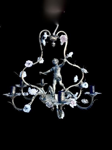 Four Light Italian Antique Cherub Chandelier (1 of 8)