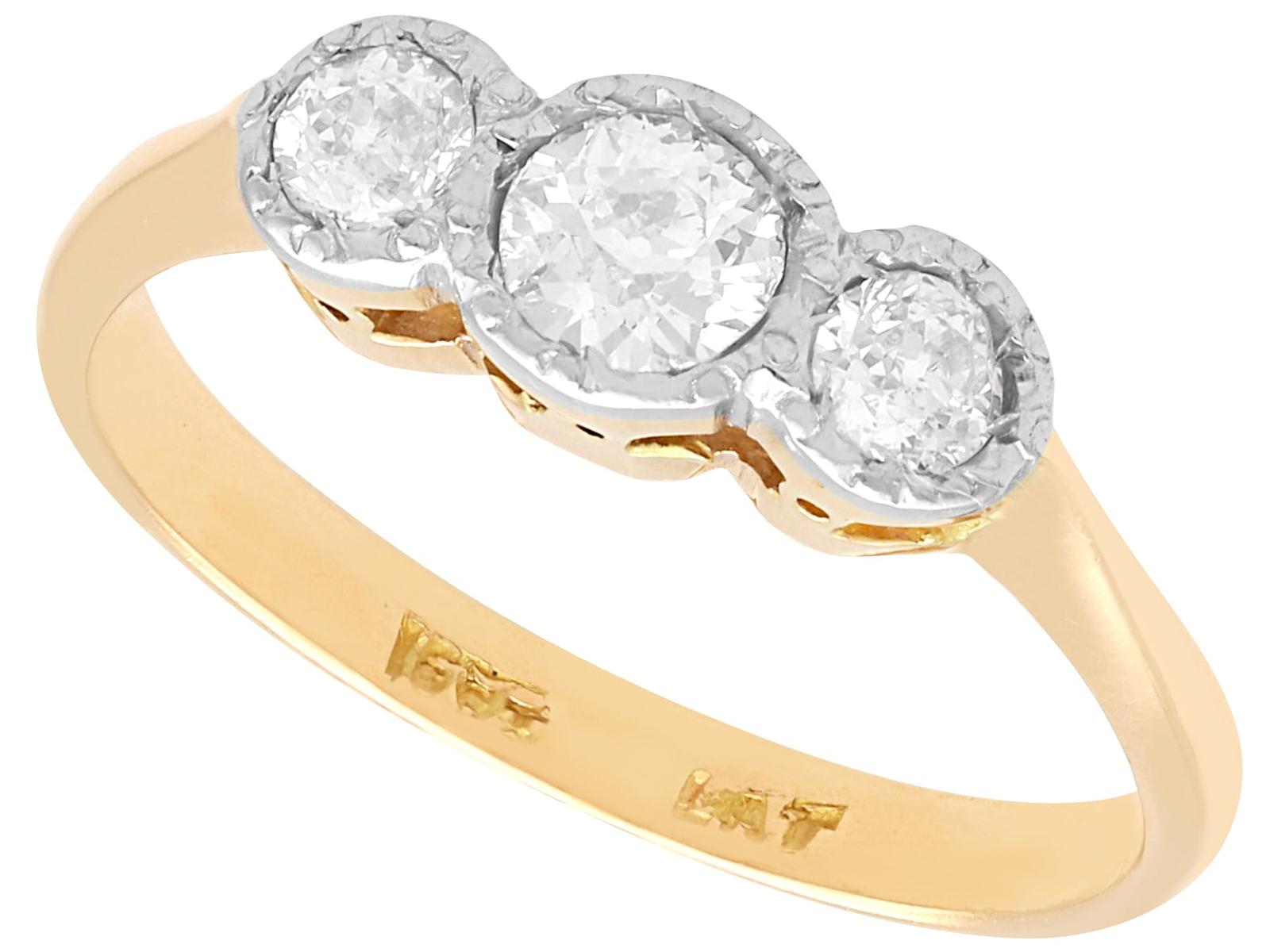 0.46ct Diamond & 18ct Yellow Gold Trilogy Ring c.1930 (1 of 12)