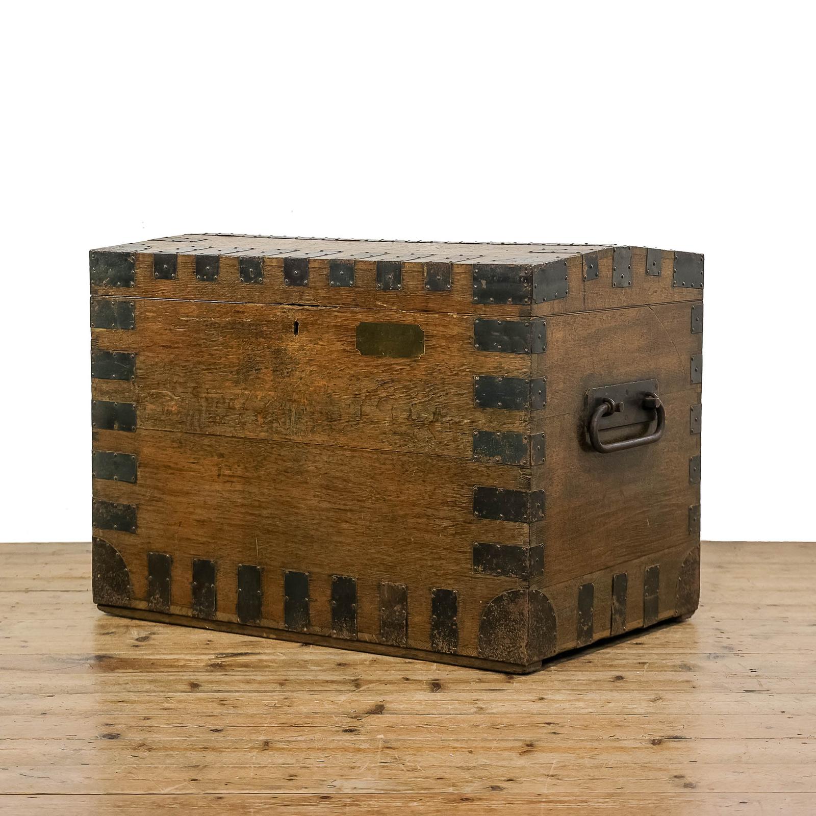 Antique Oak & Metal Bound Trunk (1 of 9)