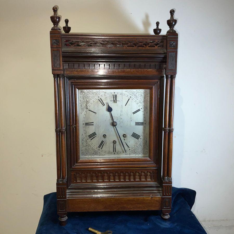 Musical Mahogany Triple Train on Eight Bells Mantel Clock (1 of 15)