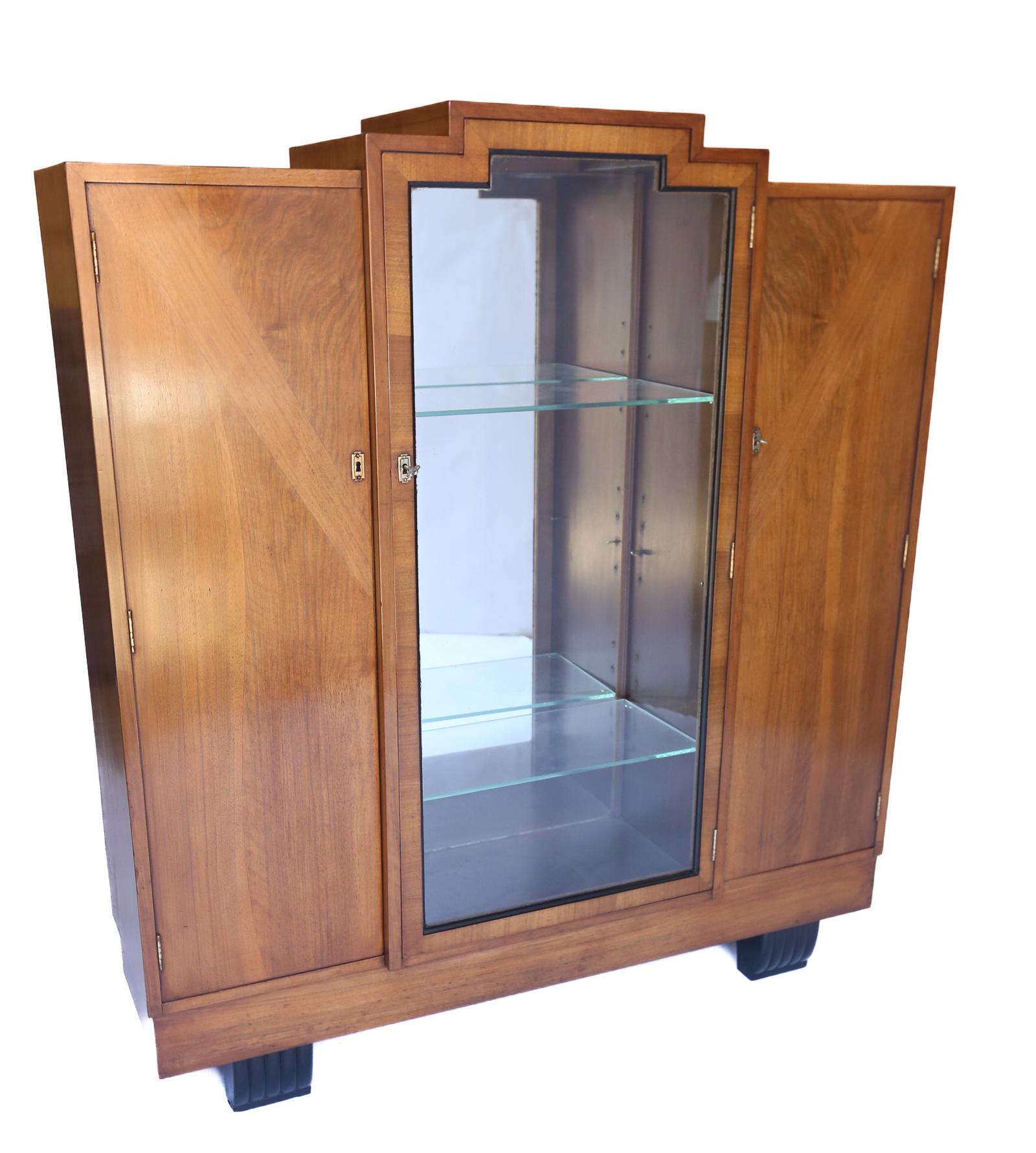 Art Deco Walnut Display Cabinet c.1930 (1 of 12)